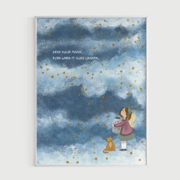 Ilustração infantil em moldura branca minimalista