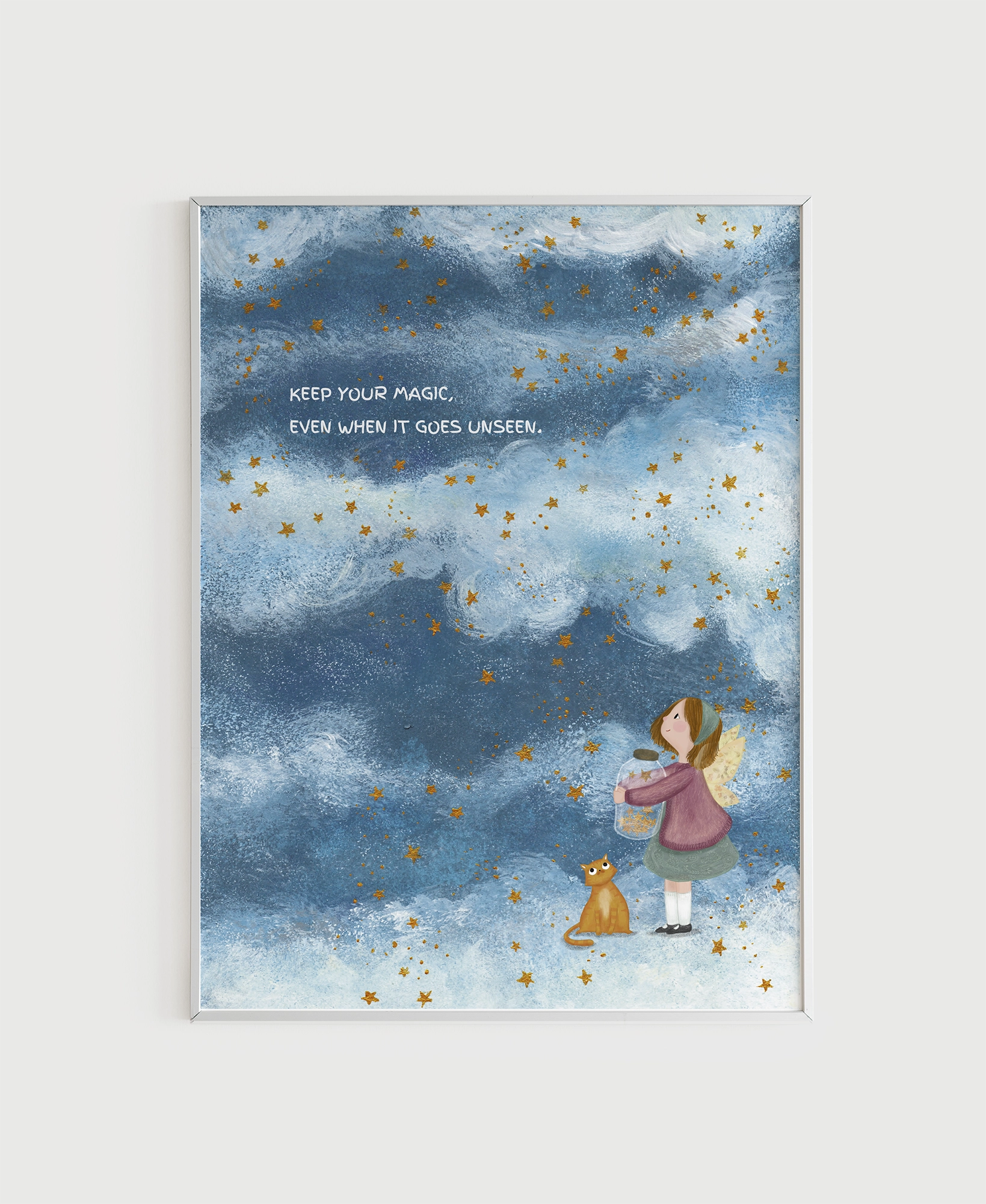 Ilustração infantil em moldura branca minimalista